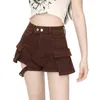 Dames shorts lading denim shorts vrouwen zomerzakken bruine hoge taille a-line shorts strtwear all-match eenvoudige vintage y240420