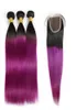 Ombre Color Hair Plawing Extensions Перуанские волосы 3Bundles с закрытием T1B27 T1B99J волновая волна для волос человека прямо 4384060