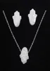 Fnixtar Fire Blue Opal Hamsa Hand Jewelry Sets For Women Necklace Pendant Stud Earrings OP Jewelry Set Gift 3 set lot7437682