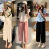 Women's Pants Mori Girl Style Cotton Linen Sweet Cute Pink Ankle-length Summer High Waist Casual Simple Loose Wide Leg For Women