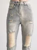 Jeans pour femmes pantalons droits de taille haute de taille femme sexy slim fit trou de conception vintage pantalon de jean décontracté printemps d'été