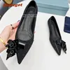 Klänningskor Guldblomma Rhinestones Pumps Runway Party 2024 Pointy Toe Flat Greenow For Women Elegant Solid Summer Bling