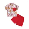 Set di abbigliamento ragazzini natalizi 2 pezzi pantaloncini a manica corta abbottonatura pantaloni rossi per abbigliamento quotidiano