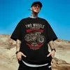 T-shirt maschile M-8xl Thirt oversize Mens American Retro Motorcycle Short Slve T-shirt Grande abbigliamento retrò a collo topico bianco Y240420