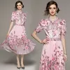 Nouveau vintage à imprimé floral pour femmes robes midi cols manches courtes bouton de manches avant dames décontractées beach holiday fêtes printemps d'été d'automne piste en gros dropshipping