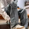 2024 Fashion Stars Handtuch Stickerei braune Männer Jeans Hosen Y2K Kleidung Straight Hip Hop Baumwollhosen Pantalon Homme 240420