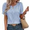 Kvinnors skjortor toppar sommaren kort ärmbesättningshalsskjortor Puffkläder klädda löst casual tee blusar