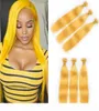 Les paquets de cheveux humains brésiliens soyeux jaune pur s'occupent 3pcs lot jaune couleur vierge de cheveux humains tisser les trames 1030quot mi3282437