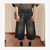 Women's Jeans Korean Simple Wash Cropped Wide Legs Woman Y2K Retro Distressed Loose Fashionable Street Casual Straight