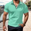 Mens Summer Summer à manches à manches 3D Polo à rayures imprimées numériques avec une fausse boucle de poche Business Mentide Casual Zipper Top 240419