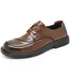 Chaussures décontractées lihuamao vache en cuir derby pour hommes chaussures de marche sneaker marron