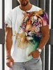 メンズTシャツメンズTシャツファッションアニマルウルフ3DプリントTカジュアル特大の短いSLVEトップサマンレディースストートスポーツTシャツ服Y240420