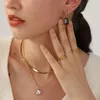 Hoopörhängen Luxusteel Vintage Cubic Zirconia Square för kvinnor Luxury Crystal Gold Color Rostfritt stål Party Bröllop smycken