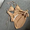 Biquíni de roupas de banho feminina Conjunto de tanga preta sexy Cobrir três peças Mulheres Micro Bathers Biquini Bathing Suit Swim