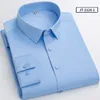 Camicie da uomo vestiti a pianta solida a maniche lunghe per uomini slip slip formale singola tasca elastica tascabili