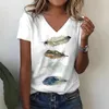 T-shirts pour femmes Modèle de peinture de fleur de mode 3D T-shirts imprimés Femme Ve-cols Vers surdimensionné Tees décontractés Tops Streetwear Women Y2K