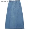 Kjolar vår och sommar bantning hög midja denim kappa kjol elegant mode blå färg a-linje jeans för kvinnor
