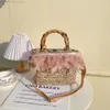 Bohemian Feather Straw Bag Handbag Designer Bamboo Handle Basket Bag Shoulder Bags for Women 2023 Travel Woven Rattan Beach Bags