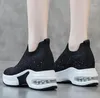 Casual Shoes 8cm Air Mesh Stretch Fabric Sock Knitted Spring Autumn Platform Wedge Ankle Slip On Bling Women Fashion Rhinestone Booties