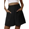 Shorts pour femmes A-line haute taille élastique avec des poches latérales de la couleur unie respirante de couleur décontractée pour l'été ci-dessus