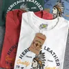 Sommermänner T -Shirts Grafische Tee Kleidung Kleidung Hipster gewaschener Stoff Street Graffiti Schriftziolabdruck Vintage Frauen T -Shirt rot locker anpassungsgepot plus Größe