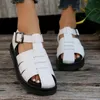 Sandals Summer Pine Cake Sole Large Women's Shoes Casual Open Toe Solid Color Buckle Roman One Line Fit Comfortable