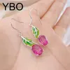 Orecchini penzolanti YBO Green Leaf Coking Arnish Drop Drop Pink Topaz Natural Pingua per donne 925 Gioielli in argento sterling