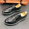 Dress Shoes Korean Fashion Panelled Thick Bottom Mens Brogue Carved Lace Up Pointed Toe Male Platform Leather