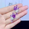 Boucles d'oreilles Stud fs Amethyst naturel pour femmes S925 Pure Silver Fin Fashion Charm de mariage Bijoux Meibapj