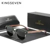 Kingseven Handgemaakte zwarte walnoot houten zonnebril mannen gepolariseerd UV400 bescherming semi-randloze retro brillen brillen vrouwen oculos 240410