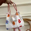 Sacos de armazenamento Padrão de flores de cordão Padrão grande bolsa de compras Korea Ins Tote lavável reutilizável fácil de transportar bolsas de capacidade