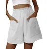 Shorts pour femmes A-line haute taille élastique avec des poches latérales de la couleur unie respirante de couleur décontractée pour l'été ci-dessus
