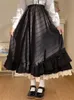 Black Long Skirts Women Japanese Kawaii Preppy Style Lolita Skirt Female French Vintage Double Layer Lace Ruffled Pleated Skirts 240408