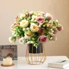 Dekorative Blumen Rose rosa Pfingstrose künstliche Seidenstrauß 10head Rosen falsche Blume für Tisch Vase arrangieren Home Hochzeitsdekoration