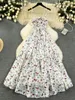 Casual klänningar sommarlångt för kvinnor blommor tryckt spaghetti rem rygglös kvinnlig vestidos de mujer elegant klänning dropship