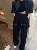 Chic Women Short Sleeve Satin Blazers Coat Faux Silk Suits Jacka Ol Glossy Slå ner krage Cardigan Crop Tops Outwear Abrigos 240417