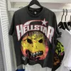 Hellstar skjorta desiner t skjortor män kvinnor raphic tee klädkläder hipster tvättade tyg street raffiti brevin folie tryck vintae hip hop mäns t-shirts korta toppar