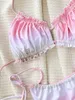 Kvinnors badkläder sexig rosa gradient färg bikini ihålig ut halter kvinnlig baddräkt mikro sträng brasiliansk bandage thong baddräkt