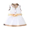 Cute Baby Girls Dress Kids Lapel Short Sleeve Pleated Shirt Skirt Children Casual Clothing Summer Cotton Princess Dresses Kids Clothes