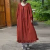 Casual Dresses NINI WONDERLAND 2024 Spring Cotton Wrinkled Robe Dress Women Lace Up Collar Loose Auutmn Red Mori Girls