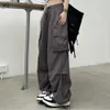 Kobiety Spodnie towarowe Hip Hop workowate solidny kolor multi kieszeni elastyczne pasy talii top luźne oddychające damskie spodnie damskie ubrania 240408