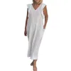 캐주얼 드레스 여성의 여름 백 스트랩 슬리브 코튼 린넨 드레스 우아한 여성 패션 2024