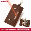 Wallets KAVIS Engraving Genuine Leather Keychain Small Men Mini Key Holder Organizer Pouch Cow Split Car Key Wallet Housekeeper Key Case