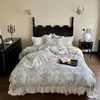 Bedding Sets Champagne Vintage French Ruffles Summer Set Natural Bamboo Lyocell Fabric Soft Silky Duvet Cover Bed Sheet Pillowcases