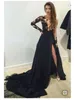 2019 New Sexy black Long Sleeves Formal Evening Dress Slim Fit Side Split Prom Party Gowns Train Length Custom Made Elegant prom d6242273