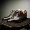 Chaussures habillées Brogue pour hommes Brown Square Toe Lacet-up Business Zapatos de Piel Autentica Para Hombre