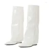 Boots 2024 Galent blanc High Fashion Centre Femme Femmes Talon Pu Leather Square Toe Automne Wincm Botas de Mujer