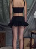 Skirts Ruffled Mini Skirt for Women Solid Color Low Waist Short A-Line Skirt with Lined Shorts Fashion Strtwear Y240420