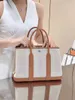 Tote bag genuine leather New Home Canvas Garden Head Layer Cowhide Tote Letter Bag Large Capacity Handheld Casual Straddle Bag