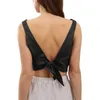 Женские танки Camis Chic 100% льняные майки Tops 2024 Summer Slveless Back Bow Bow Harajuku Basic Top для девочек Camisole Femme Y240420